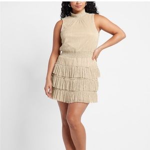 Express metallic sleeveless mock neck tiered ruffle dress